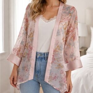 Vince Camuto Pink Floral Sheer Kimono Top